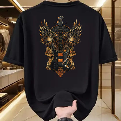 Guitar Lover Shirt, Funny Guitar UnisexT-Shirt/Hoodie/Sweatshirt HLT00 - Electric Guitar Graphic with Fiery Winged Silhouette in Blac T-Shirt