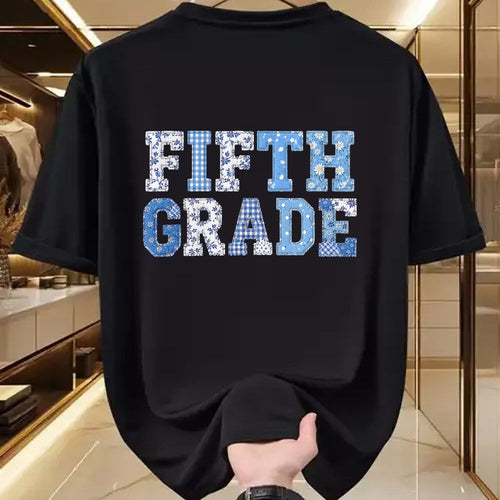 Best Student Shirt, Funny Back To School UnisexT-Shirt/Hoodie/Sweatshirt HLT00 - 5th Fifth Grade Teacher Blue Patchwork Back to School Girls T-Shirt