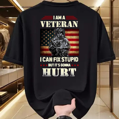 Proud Veteran Shirt, Funny Veteran UnisexT-Shirt/Hoodie/Sweatshirt HLT00 - Distressed I Am A Veteran I Can Fix Stupid - Veterans Day T-Shirt, Men, Black, 3X-Large