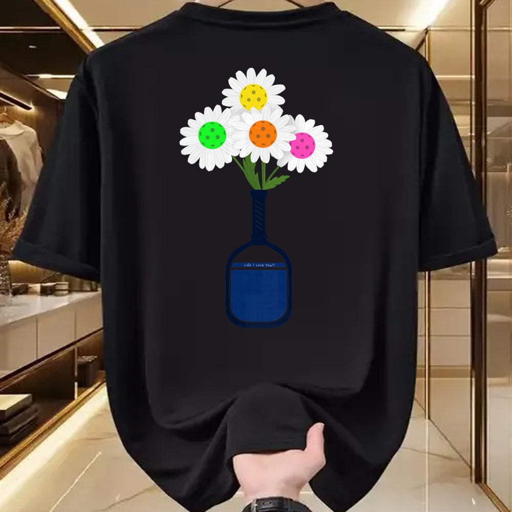 Funny Pickleball Shirt, Pickleball Lover Unisex T-Shirt/Hoodie/Sweatshirt HLT00 - Pretty Pickleball Flowers in Paddle Vase - Pickleball T-Shirt