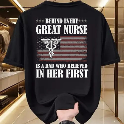 Funny Nurse Shirt, Nurse Unisex T-Shirt/Hoodie/Sweatshirt HLT00 - Behind Every Great Nurse Is A Dad  Father Nursing Nurse Dad T-Shirt