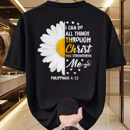 Christian Tee, Christian Faith Unisex T-Shirt/Hoodie/Sweatshirt HLT00 - I Can Do All Things Through Christ - Daisy Flower Religious T-Shirt (1)