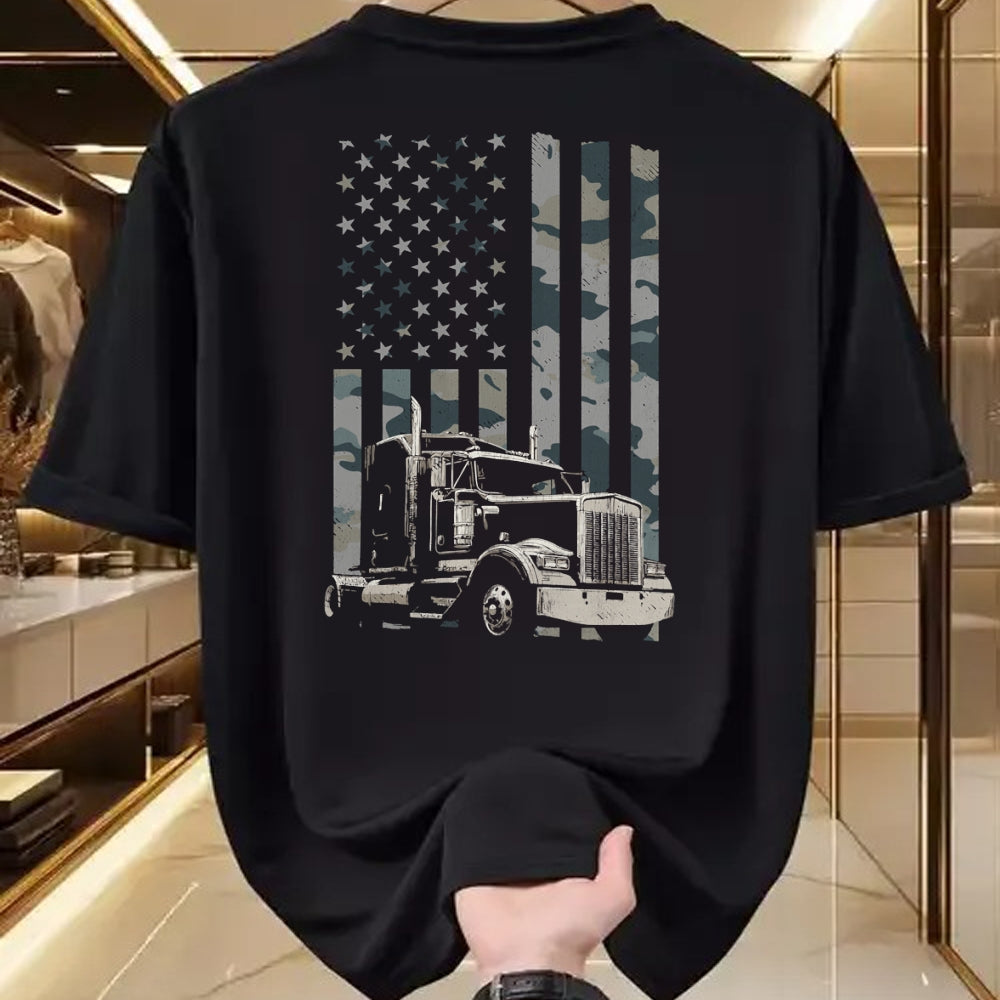 Best Truck Driver Life Shirt, Funny Trucker UnisexT-Shirt/Hoodie/Sweatshirt HLT00 - Trucker American Flag Trucking (Design on Back) Long Sleeve T-Shirt