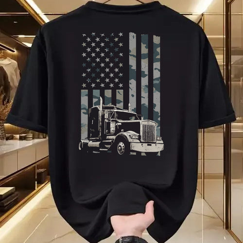 Best Truck Driver Life Shirt, Funny Trucker UnisexT-Shirt/Hoodie/Sweatshirt HLT00 - Trucker American Flag Trucking (Design on Back) Long Sleeve T-Shirt