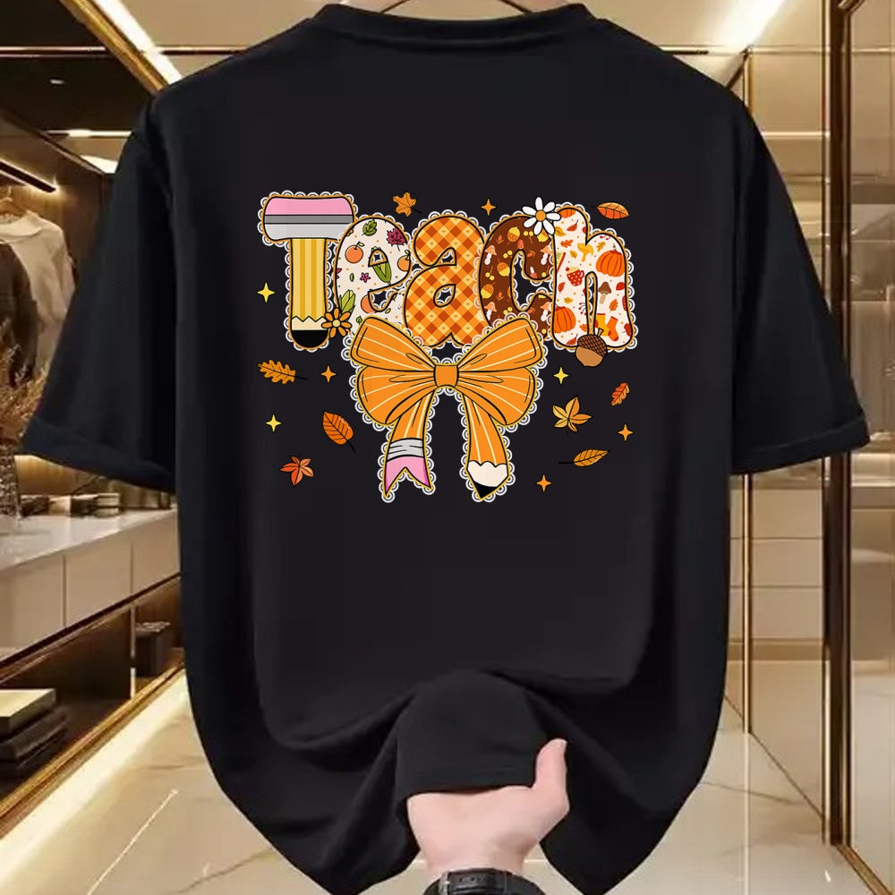 Best Thanksgiving Family Shirt , Funny Thanksgiving UnisexT-Shirt/Hoodie/Sweatshirt HLT00 - Thanksgiving Teacher Pencil Bow One Thankful Teacher Fall T-Shirt