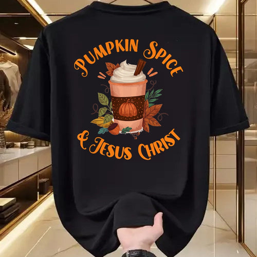 Christian Tee, Christian Faith Unisex T-Shirt/Hoodie/Sweatshirt HLT00 - Fall Season Cute Pumpkin Spice And Jesus Christ Thanksgiving T-Shirt