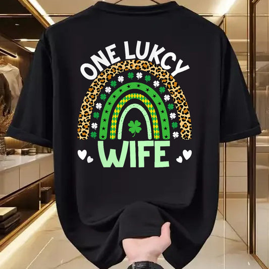 Best Wife Shirt, Wife and Husband Unisex T-Shirt/Hoodie/Sweatshirt HLT00 - Gift for wife T shirt, lucky wife   Womens One Lucky Wife Leopard Rainbow Saint Patrick's Day Tank T (1)
