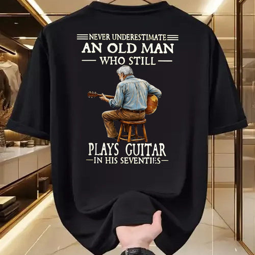 Guitar Lover Shirt, Funny Guitar UnisexT-Shirt/Hoodie/Sweatshirt HLT00 - Never Underestimate an Old Man Who Plays Guitar Seventies T-Shirt, Men, Heather Blue, Medium