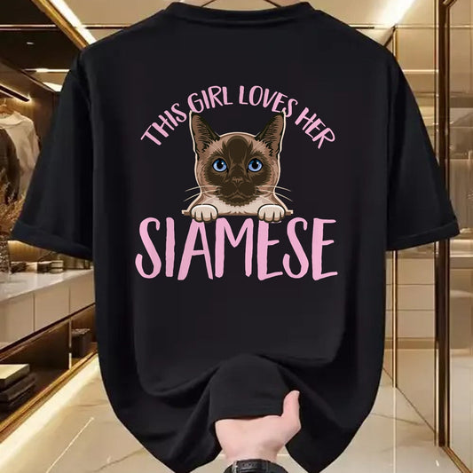 Cat Love Shirt, Funny Cat Lover Gift UnisexT-Shirt/Hoodie/Sweatshirt HLT00 - Siamese Cat This Girl Loves Her Siamese Cat T-Shirt