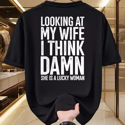 Best Husband Shirt, Wife and Husband Unisex T-Shirt/Hoodie/Sweatshirt HLT00 - My Wife Is A Lucky Woman Wife Themed Gift Husbands Gift T-Shirt