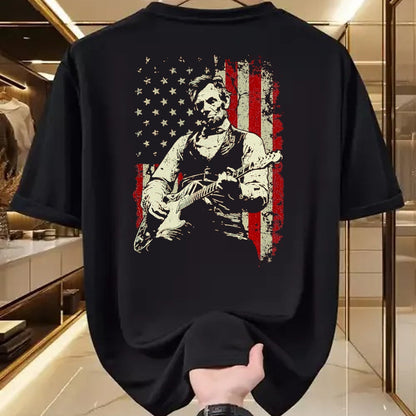 Guitar Lover Shirt, Funny Guitar UnisexT-Shirt/Hoodie/Sweatshirt HLT00 - Abraham Lincoln Playing Guitar Rock and Roll American Flag T-Shirt, Men, Black, 3X-Large
