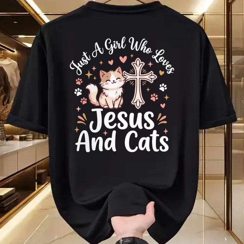 Cat Love Shirt, Funny Cat Lover Gift UnisexT-Shirt/Hoodie/Sweatshirt HLT00 - Just A Girl Who Loves Jesus and Cats T-Shirt