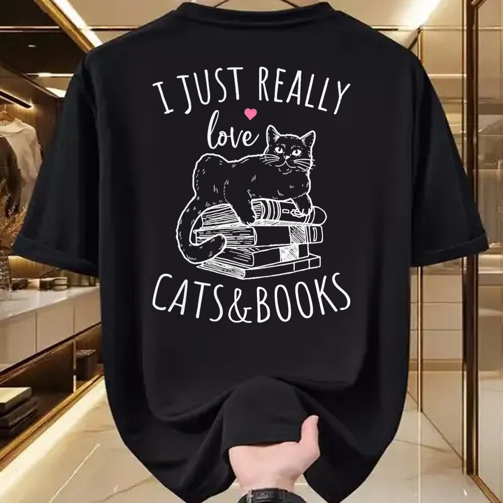Cat Love Shirt, Funny Cat Lover Gift UnisexT-Shirt/Hoodie/Sweatshirt HLT00 - I Just Really Love Reading Books And Cats Funny Cat And book T-Shirt (1)