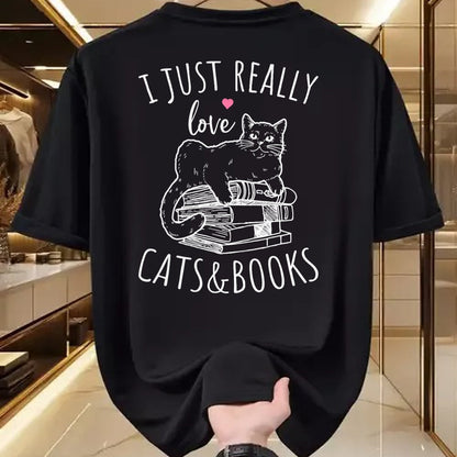 Cat Love Shirt, Funny Cat Lover Gift UnisexT-Shirt/Hoodie/Sweatshirt HLT00 - I Just Really Love Reading Books And Cats Funny Cat And book T-Shirt (1)