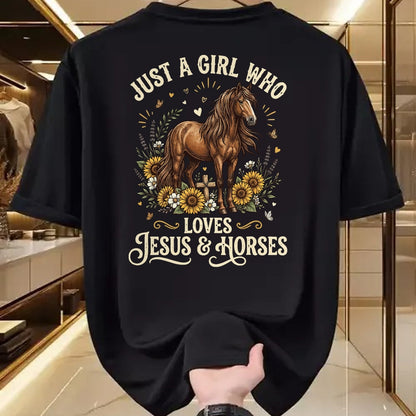 Best Horse Lover Shirt , Funny Horse UnisexT-Shirt/Hoodie/Sweatshirt HLT00 - Just A Girl Who Loves Jesus and Horses T-Shirt (1)