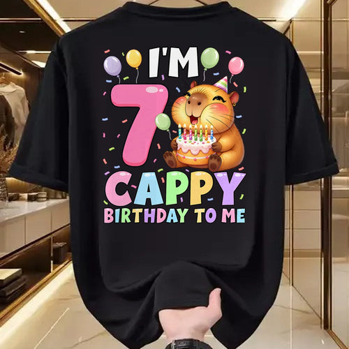 Cute Capybara Shirt, Funny Capybara Unisex T-Shirt/Hoodie/Sweatshirt HLT00 - Kawaii Girl Capybara 7th Birthday to Me Balloons Capy Cake T-Shirt