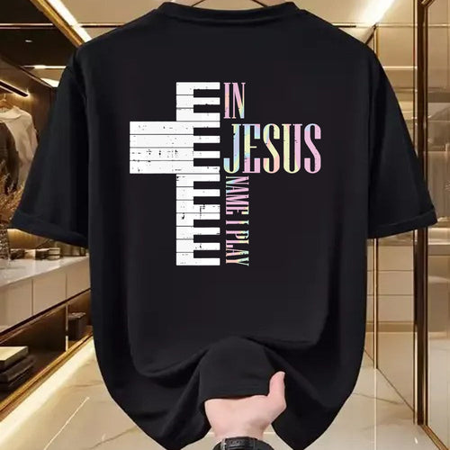 Christian Tee, Christian Faith Unisex T-Shirt/Hoodie/Sweatshirt HLT00 - Jesus Name I Play Piano Christian Pianist Men Women Kids T-Shirt