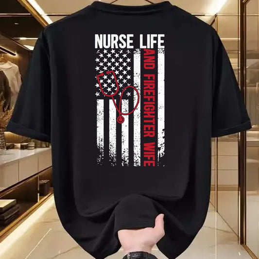 Funny Nurse Shirt, Nurse Unisex T-Shirt/Hoodie/Sweatshirt HLT00 - Nurse Life And Firefighter Wife Nurse Fire Wife Nurse Long Sleeve T-Shirt