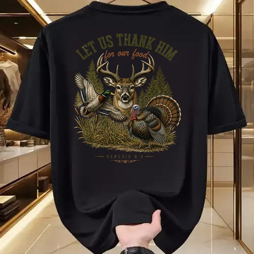 Funny Hunting Shirt, Gift For Hunting Lover Unisex T-Shirt/Hoodie/Sweatshirt HLT00 - Let Us Thank Him for Our Food Christian Turkey Deer Duck T-Shirt