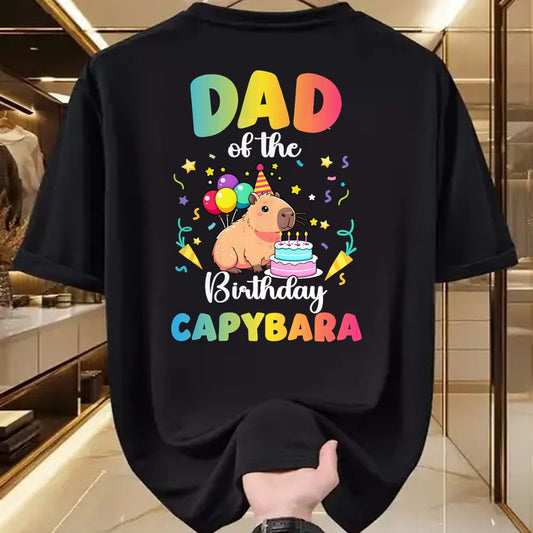 Cute Capybara Shirt, Funny Capybara Unisex T-Shirt/Hoodie/Sweatshirt HLT00 - Dad of The Birthday Girl Capybara Bday Party Family T-Shirt