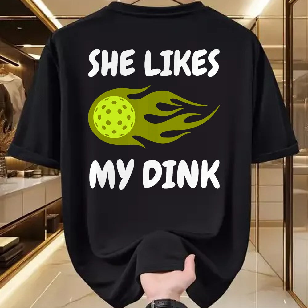 Funny Pickleball Shirt, Pickleball Lover Unisex T-Shirt/Hoodie/Sweatshirt HLT00 - She Likes My Dink Pickleball Couple Matching T-Shirt