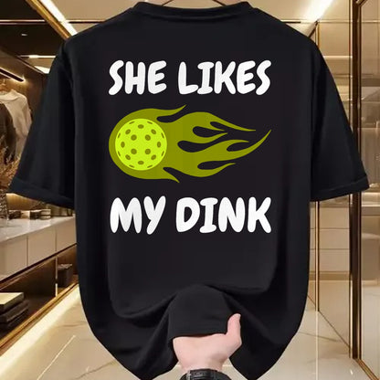 Funny Pickleball Shirt, Pickleball Lover Unisex T-Shirt/Hoodie/Sweatshirt HLT00 - She Likes My Dink Pickleball Couple Matching T-Shirt
