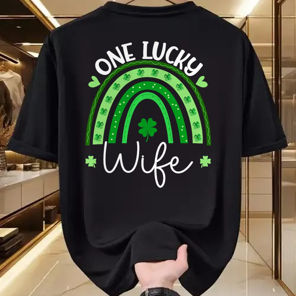 Best Wife Shirt, Wife and Husband Unisex T-Shirt/Hoodie/Sweatshirt HLT00 - Gift for wife T shirt, lucky wife   Womens One Lucky Wife Rainbow Irish St Patricks Day Shamrock Tan (1)