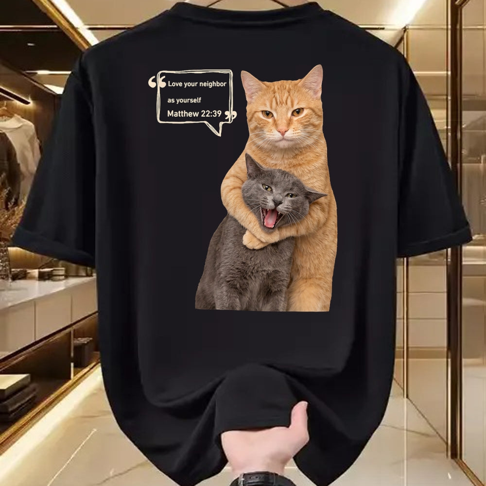 Cat Love Shirt, Funny Cat Lover Gift UnisexT-Shirt/Hoodie/Sweatshirt HLT00 - Love Your Neighbor As Yourself Funny Cat Meme Christian T-Shirt