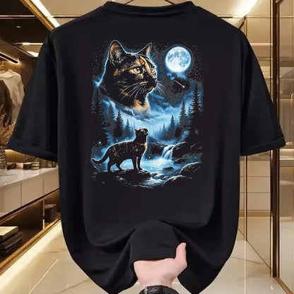 Cat Love Shirt, Funny Cat Lover Gift UnisexT-Shirt/Hoodie/Sweatshirt HLT00 - Tortoiseshell Cat Howling At Moon Celestial Parody Design T-Shirt, Men, Black, 3X-Large