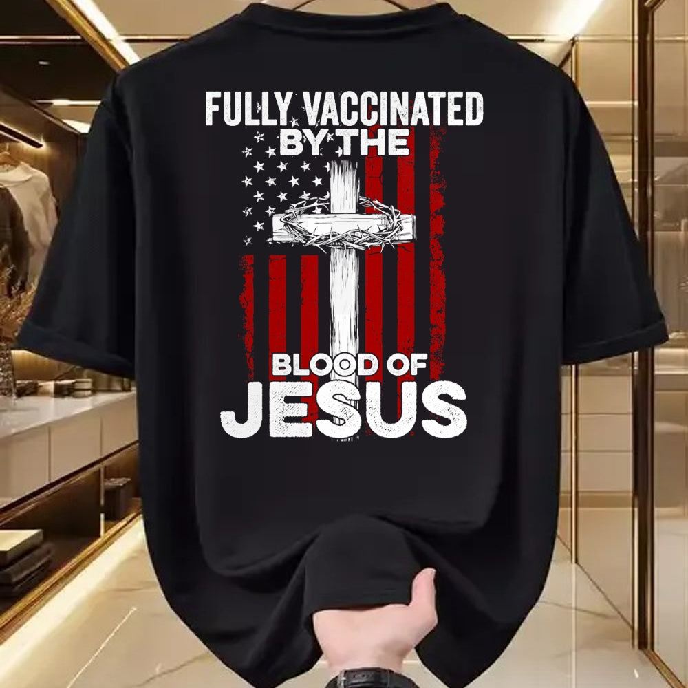 Christian Tee, Christian Faith Unisex T-Shirt/Hoodie/Sweatshirt HLT00 - Fully Vaccinated By The Blood Of Jesus Christian USA Flag T-Shirt