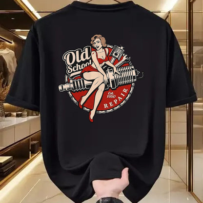 Best Mechanic Life Shirt, Funny Mechanic UnisexT-Shirt/Hoodie/Sweatshirt HLT00 - Spark Plug Pinup Mechanic T-Shirt, Men, Black, 3X-Large