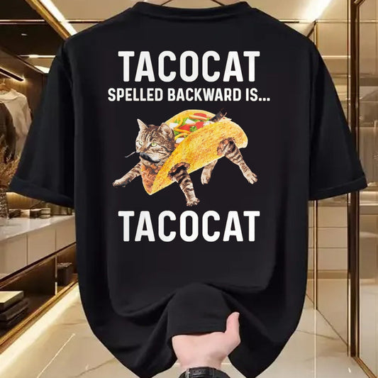 Cat Love Shirt, Funny Cat Lover Gift UnisexT-Shirt/Hoodie/Sweatshirt HLT00 - Tacocat Spelled Backward is Tacocat - Love Cat and Taco T-Shirt, Men, Black, Medium