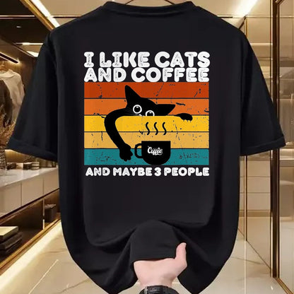 Cat Love Shirt, Funny Cat Lover Gift UnisexT-Shirt/Hoodie/Sweatshirt HLT00 - I Like Cats and Coffee and Maybe 3 People Funny Love Cats T-Shirt, Men, Black, 3X-Large