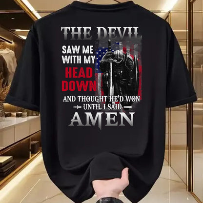 Christian Tee, Christian Faith Unisex T-Shirt/Hoodie/Sweatshirt HLT00 - Devil Saw Me With My Head Thought He_d Won Until I Said Amen T-Shirt