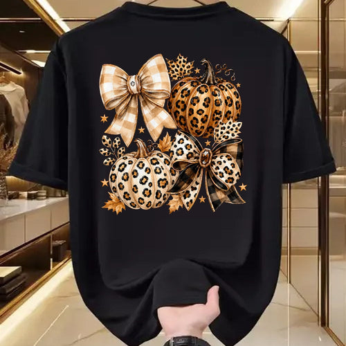 Best Thanksgiving Family Shirt , Funny Thanksgiving UnisexT-Shirt/Hoodie/Sweatshirt HLT00 - Coquette Bow Leopard Pumpkin Thanksgiving Autumn Fall Leaves T-Shirt