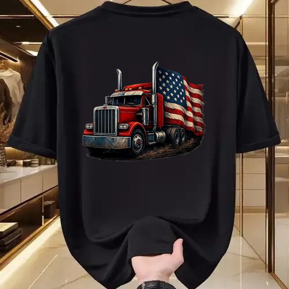 Best Truck Driver Life Shirt, Funny Trucker UnisexT-Shirt/Hoodie/Sweatshirt HLT00 - Us American Flag Semi Truck Driver Trucker T-Shirt, Men, Black, 3X-Large