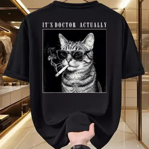 Best Doctor Shirt, Funny Doctor UnisexT-Shirt/Hoodie/Sweatshirt HLT00 - It's Doctor Actually Cool Smoking Cat Funny Phd Graduation T-Shirt, Men, Black, 3X-Large