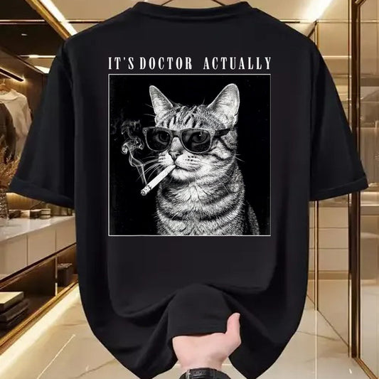 Best Doctor Shirt, Funny Doctor UnisexT-Shirt/Hoodie/Sweatshirt HLT00 - It's Doctor Actually Cool Smoking Cat Funny Phd Graduation T-Shirt, Men, Black, 3X-Large