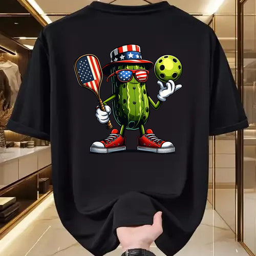 Funny Pickleball Shirt, Pickleball Lover Unisex T-Shirt/Hoodie/Sweatshirt HLT00 - 4th of July Patriotic Pickle Playing pickleball Paddle T-Shirt