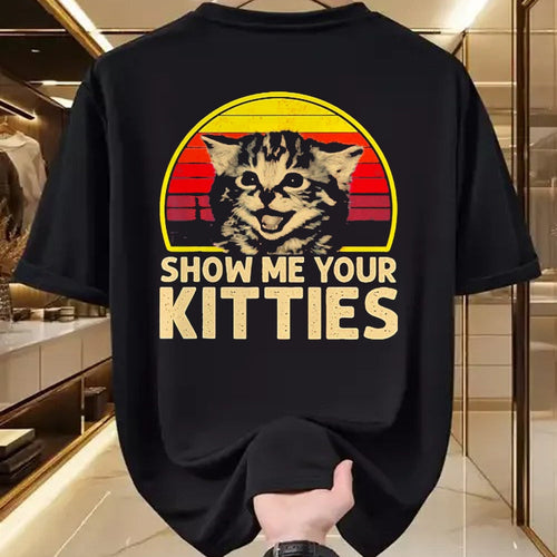 Cat Love Shirt, Funny Cat Lover Gift UnisexT-Shirt/Hoodie/Sweatshirt HLT00 - Show me Your Kitties Cat Lover Retro Vintage Sunset T-Shirt, Men, Black, 3X-Large