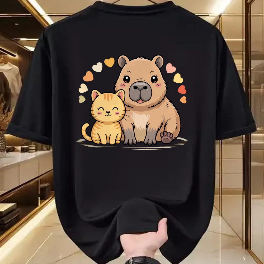Cute Capybara Shirt, Funny Capybara Unisex T-Shirt/Hoodie/Sweatshirt HLT00 - Cute Cat and Capybara Friends Funny Pet Lovers Casual Wear T-Shirt