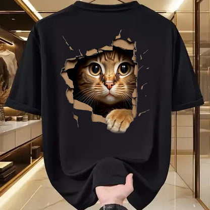 Cat Love Shirt, Funny Cat Lover Gift UnisexT-Shirt/Hoodie/Sweatshirt HLT00 - Cute Kitten Looks from Torn Fabric - Cats T-Shirt, Men, Olive Green, X-Large