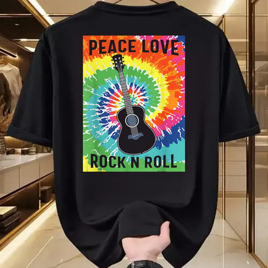 Guitar Lover Shirt, Funny Guitar UnisexT-Shirt/Hoodie/Sweatshirt HLT00 - Peace Love Rock n Roll Tie Dye Hippie Guitar Music Retro T-Shirt