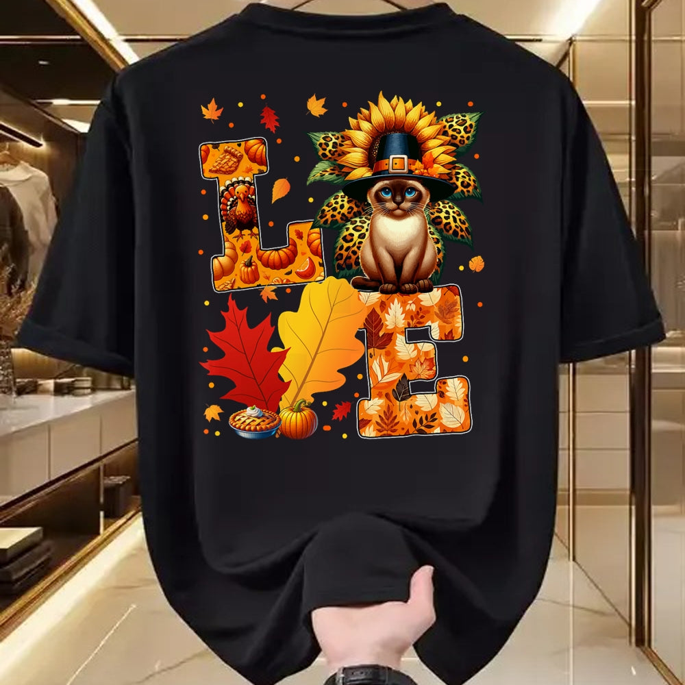 Cat Love Shirt, Funny Cat Lover Gift UnisexT-Shirt/Hoodie/Sweatshirt HLT00 - LOVE Thanksgiving Siamese Cat Costume Fall Leaves Sunflower T-Shirt for Men Women Kids (1)