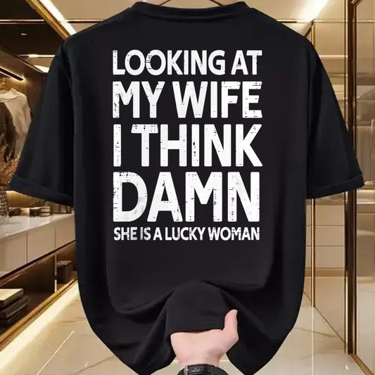 Best Wife Shirt, Wife and Husband Unisex T-Shirt/Hoodie/Sweatshirt HLT00 - Gift for wife T shirt, lucky wife   Funny My Wife Is A Lucky Woman Husband Gift Wife Themed Gift Tan