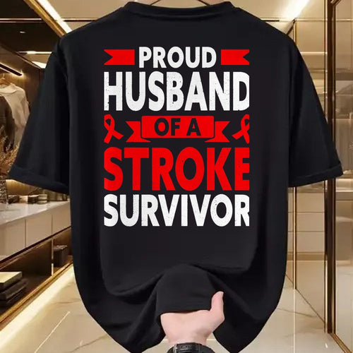 Best Husband Shirt, Wife and Husband Unisex T-Shirt/Hoodie/Sweatshirt HLT00 - Proud Husband of A Stroke Survivor Red Ribbon Support T-Shirt, Men, Heather Blue, 4X-Large