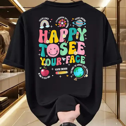 Best Student Shirt, Funny Back To School UnisexT-Shirt/Hoodie/Sweatshirt HLT00 - Happy to See Your Face Teacher Back to School T-Shirt, Women, Orange, XX-Large