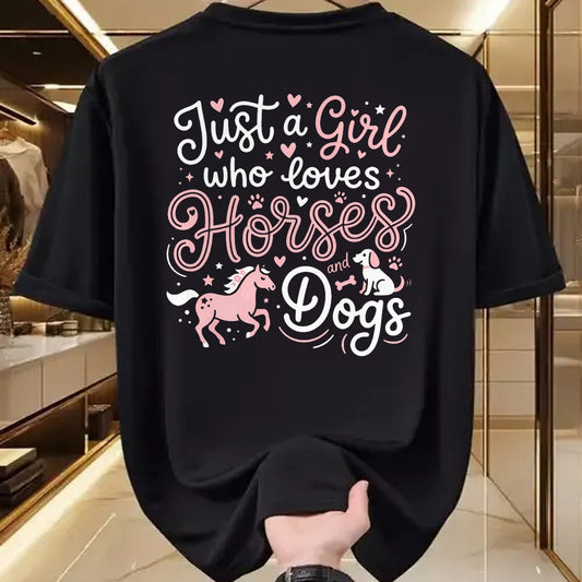 Best Horse Lover Shirt , Funny Horse UnisexT-Shirt/Hoodie/Sweatshirt HLT00 - Just A Girl Who Loves Horses and Dogs T-Shirt