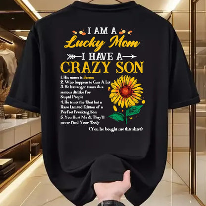 Gift for Mom Shirt, Funny Mom Unisex T-Shirt/Hoodie/Sweatshirt HLT00 - I Am A Lucky Mom I Have A Crazy Son Sunflower, Mothers Day T-Shirt