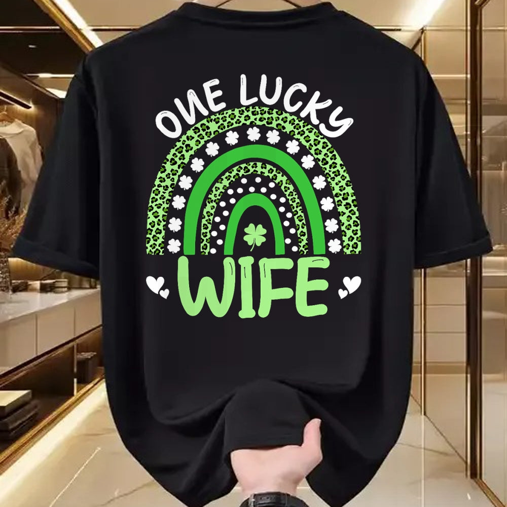 Best Wife Shirt, Wife and Husband Unisex T-Shirt/Hoodie/Sweatshirt HLT00 - Gift for wife T shirt, lucky wife   One Lucky Wife Leopard Rainbow Clover St Patricks Day T-Shirt